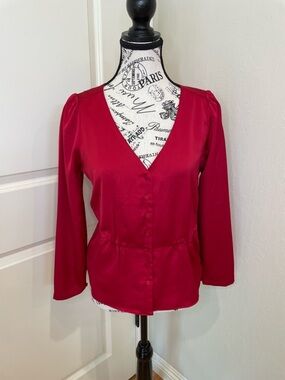 J Crew Size 2 Satin finish silky feel Red Peplum Blouse French feel.